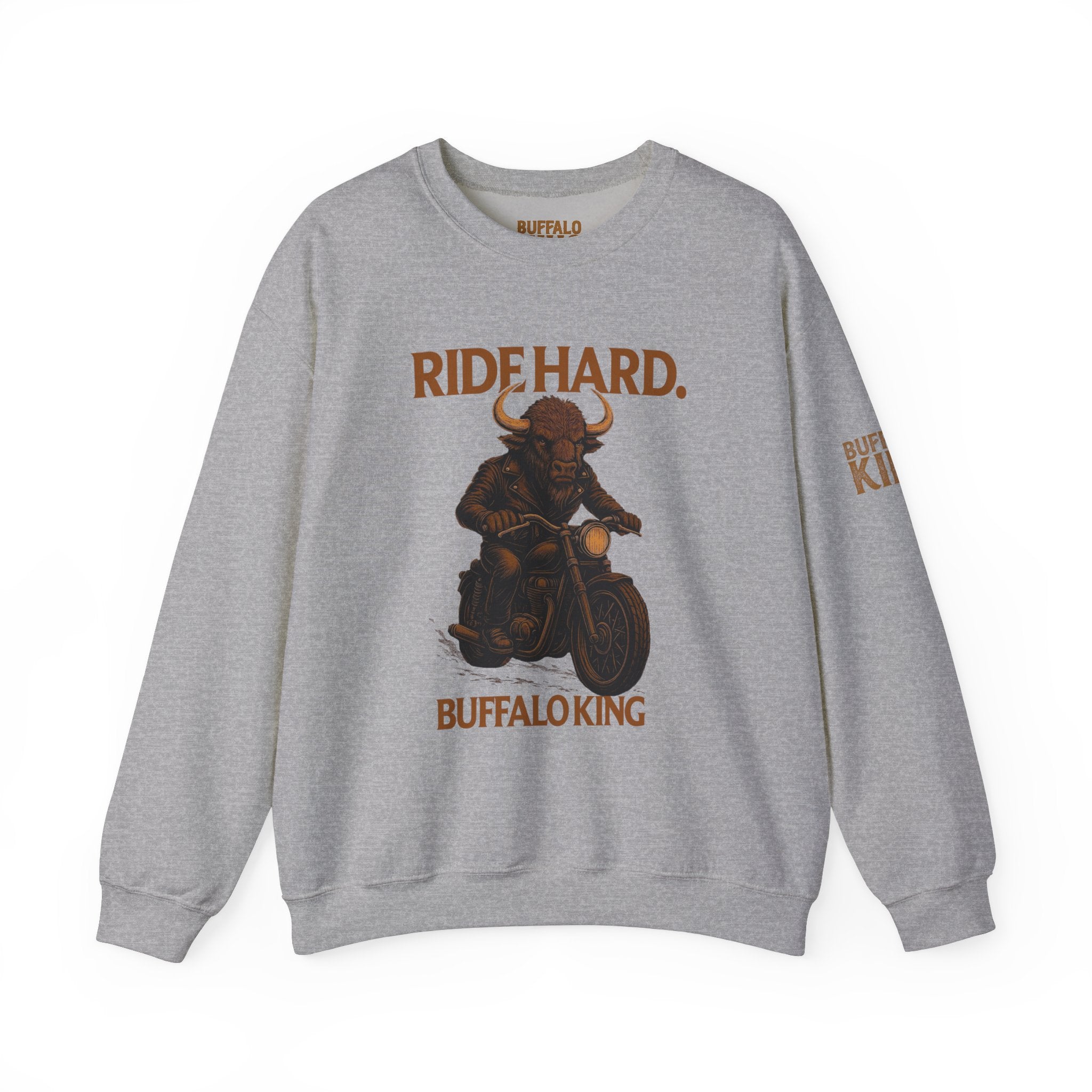 Buffalo King Crewneck Sweatshirt - Ride Hard Motorcycle Vibe