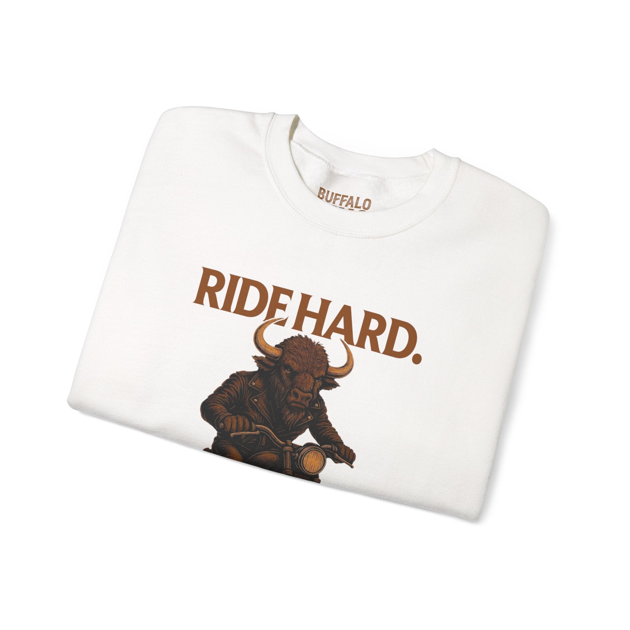 Buffalo King Crewneck Sweatshirt - Ride Hard Motorcycle Vibe