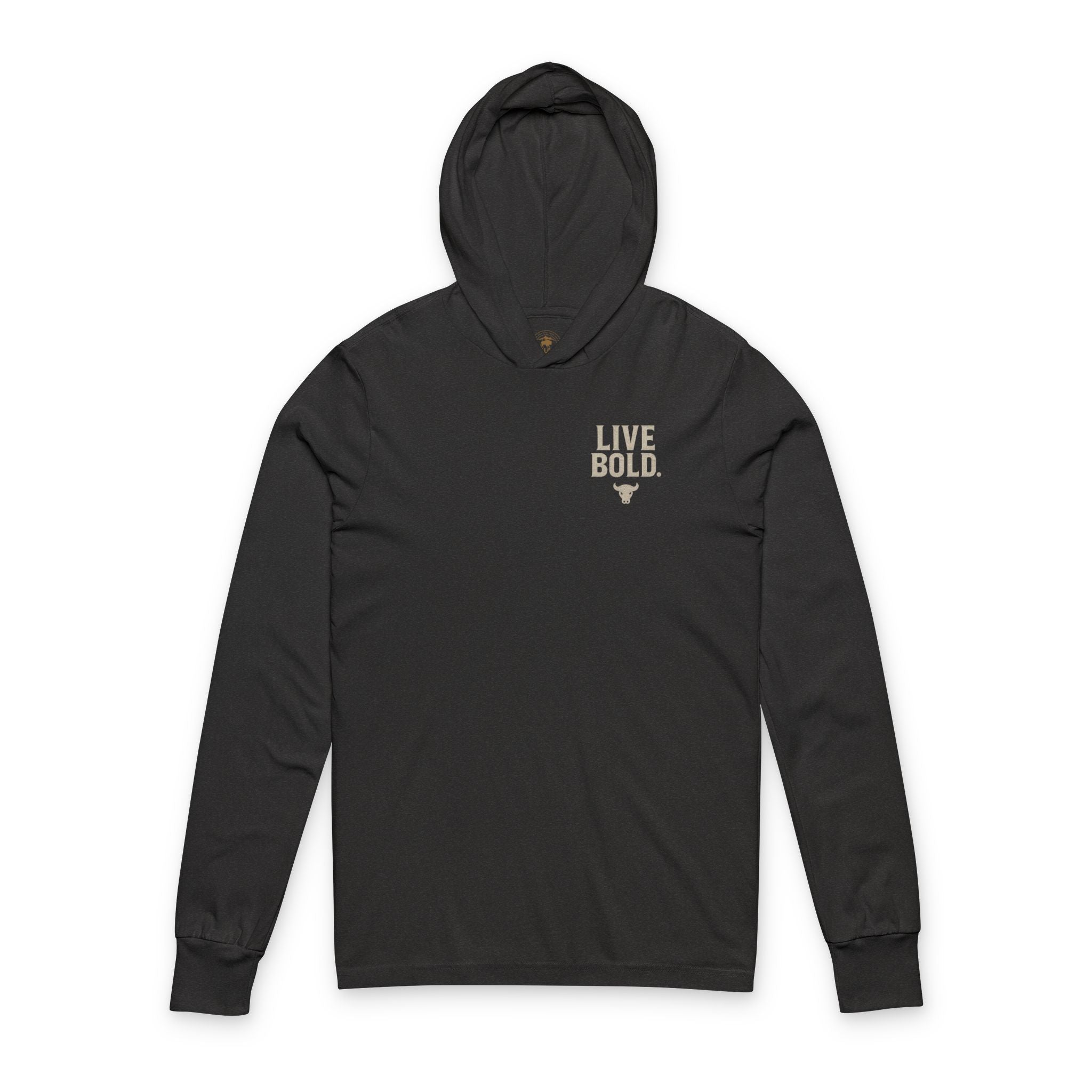 Buffalo king Hooded Long Sleeve Tee - Live Bold & Never Tame Adventure Graphic
