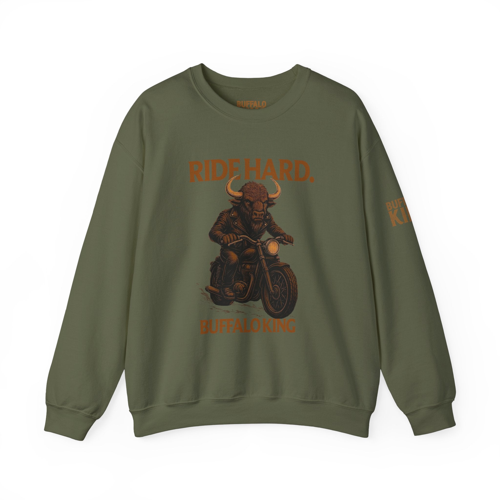 Buffalo King Crewneck Sweatshirt - Ride Hard Motorcycle Vibe