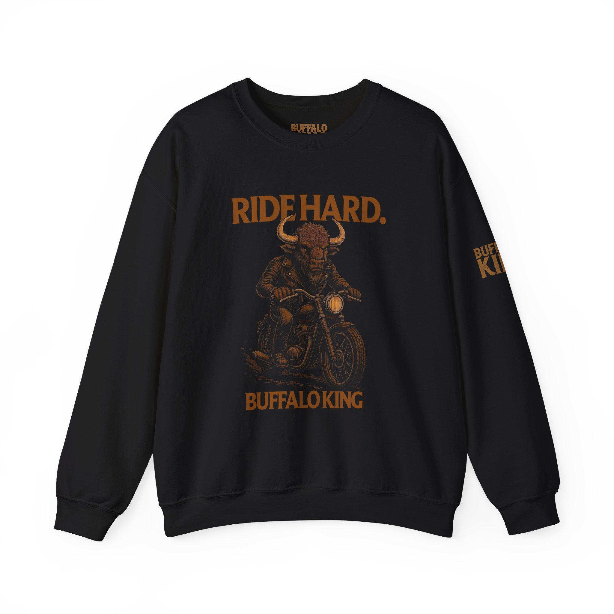 Buffalo King Crewneck Sweatshirt - Ride Hard Motorcycle Vibe